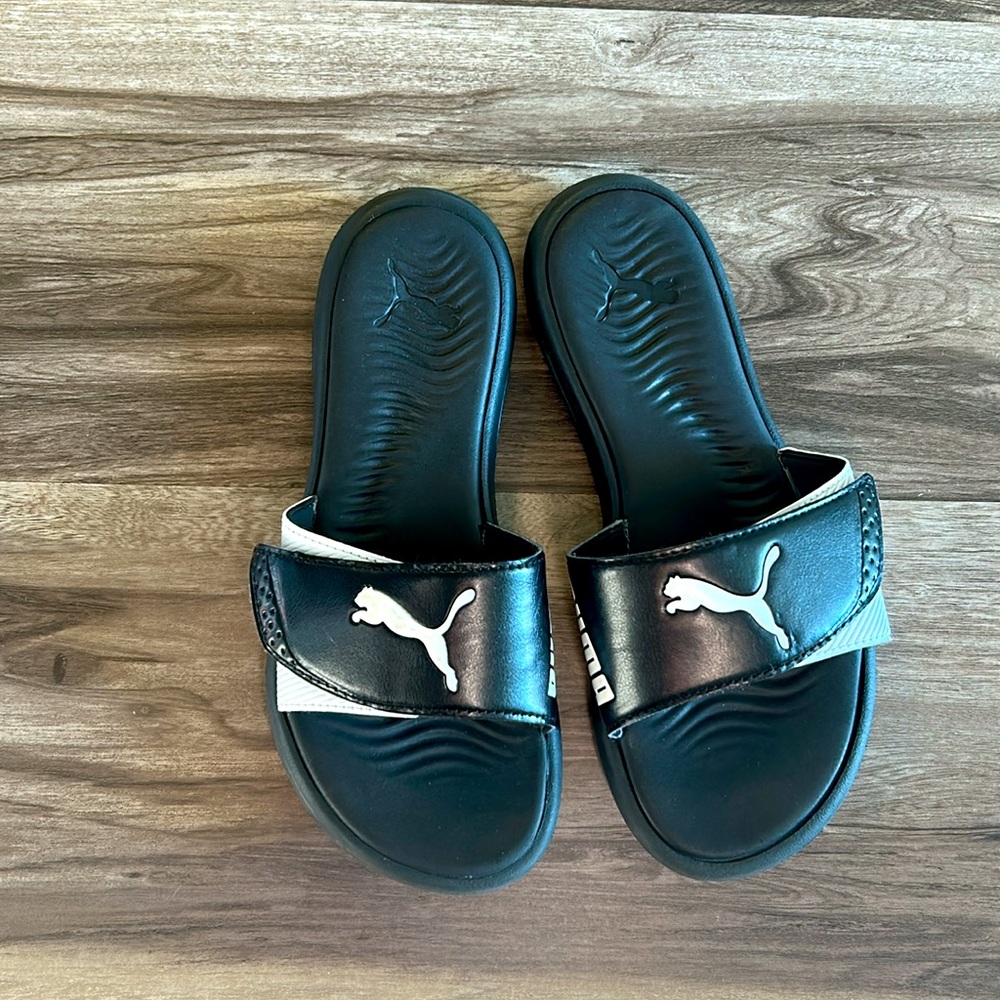 Puma Black Slide Sandals with White Logo
